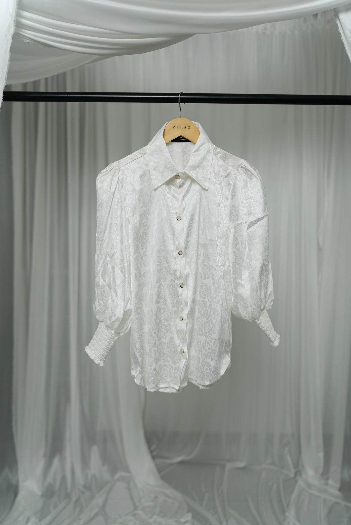 Self Print Satin Shirt - White