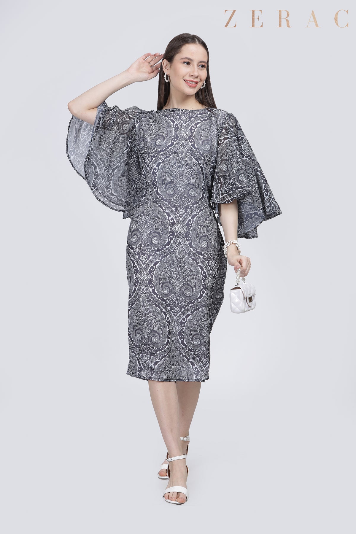 Paisley Ruffle Sleeve Long Top