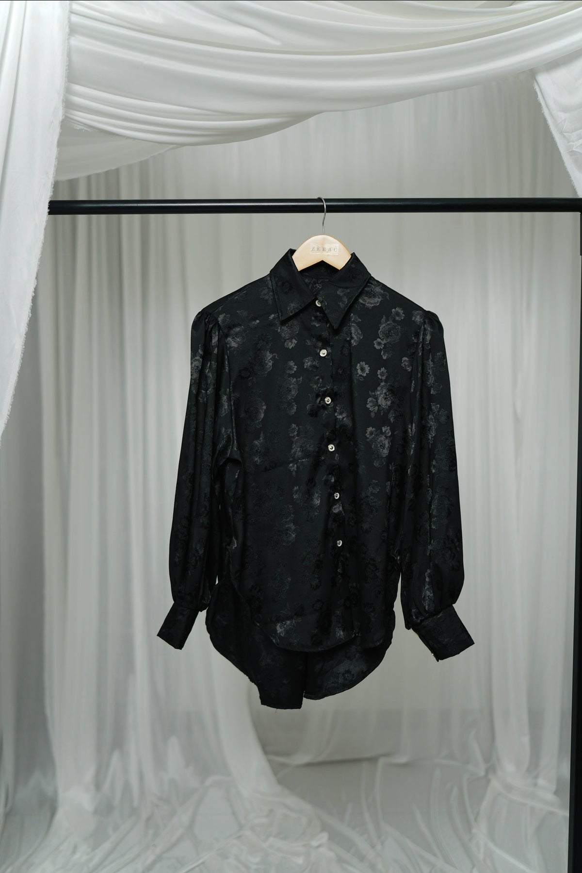Self Print Satin Shirt - Black
