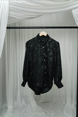 Self Print Satin Shirt - Black