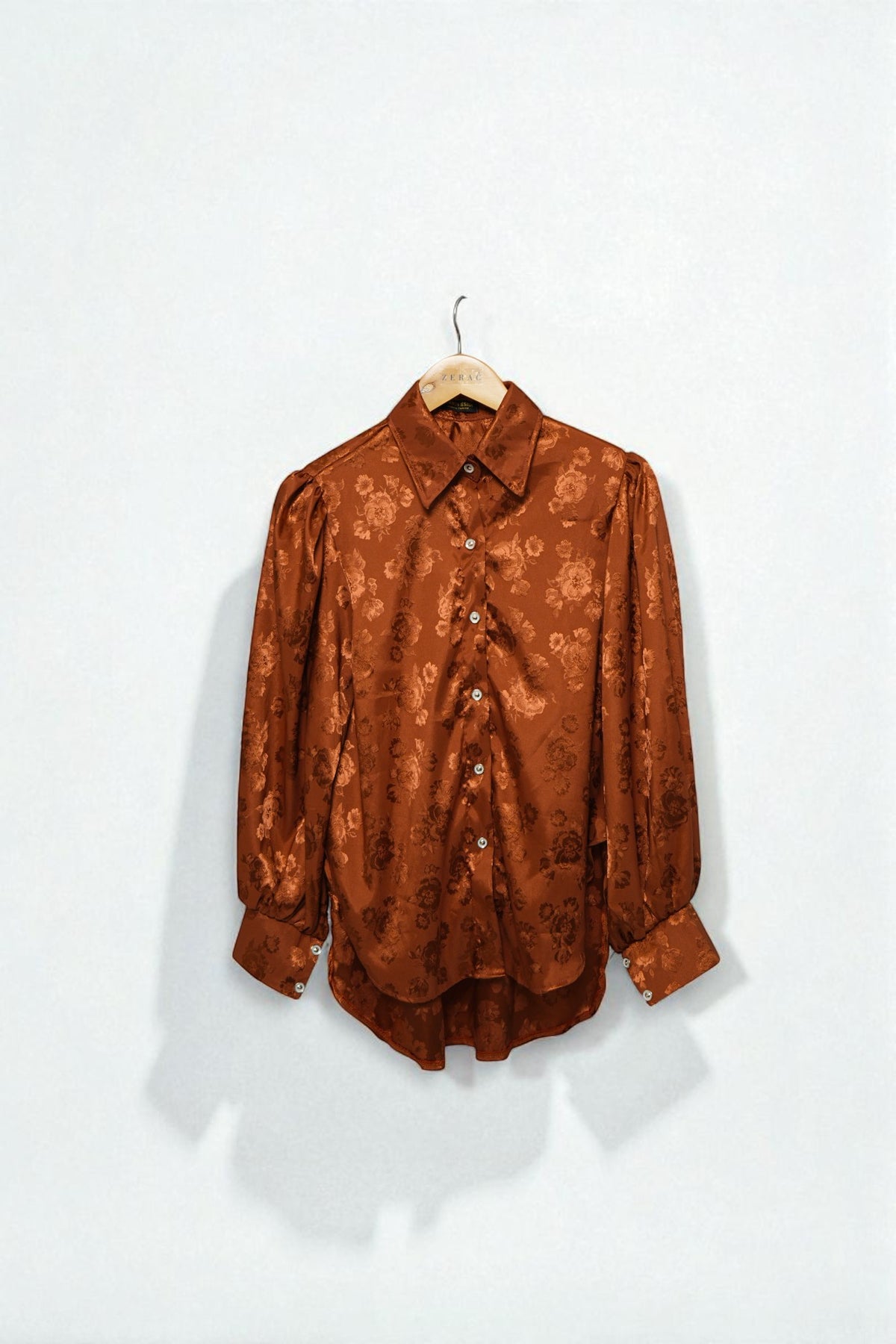 Self Print Satin Shirt - Brick