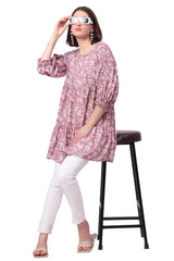 Long Floral Top with Five Sleeve