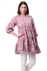 Long Floral Top with Five Sleeve