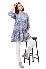 Long Floral Top with Five Sleeve