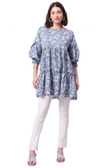 Long Floral Top with Five Sleeve
