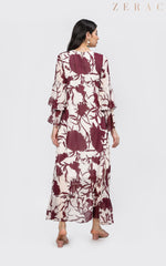 Wine Floral Full Dress