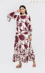 Wine Floral Full Dress