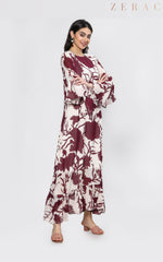 Wine Floral Full Dress