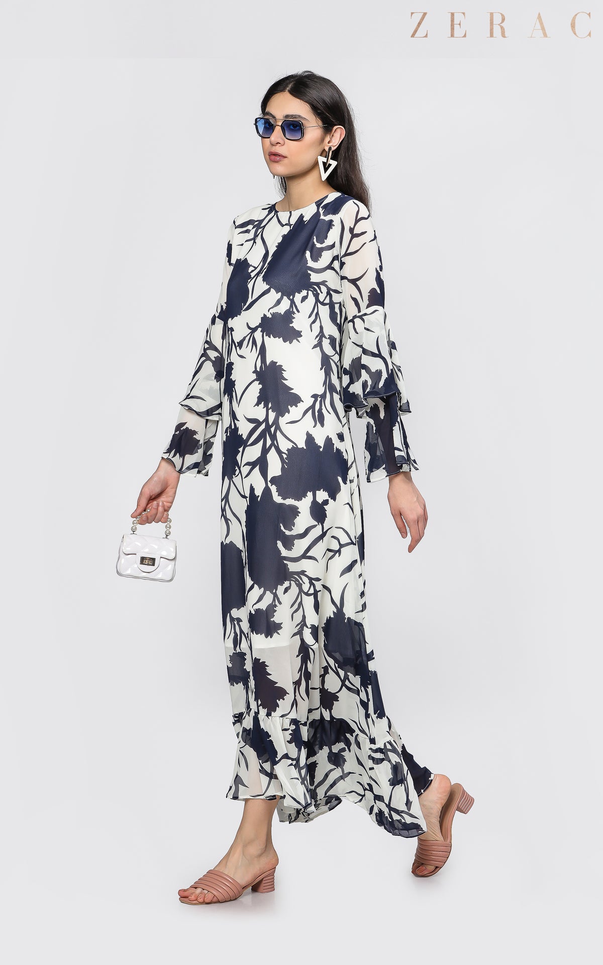 Navy Floral Full Dress