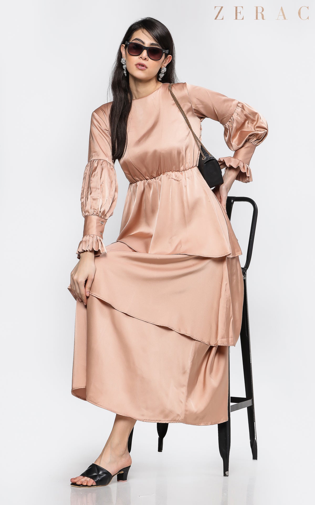 Layered Satin Gown - Party Wear